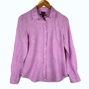 J. Crew Women Baird McNutt Irish Linen Slim Fit Button Up Shirt Sz 4 Pink Preppy